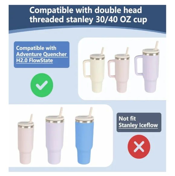 2-Replacement Lid & 2 Straws For Stanley 30oz/40oz (Cream) - Picture 4 of 7